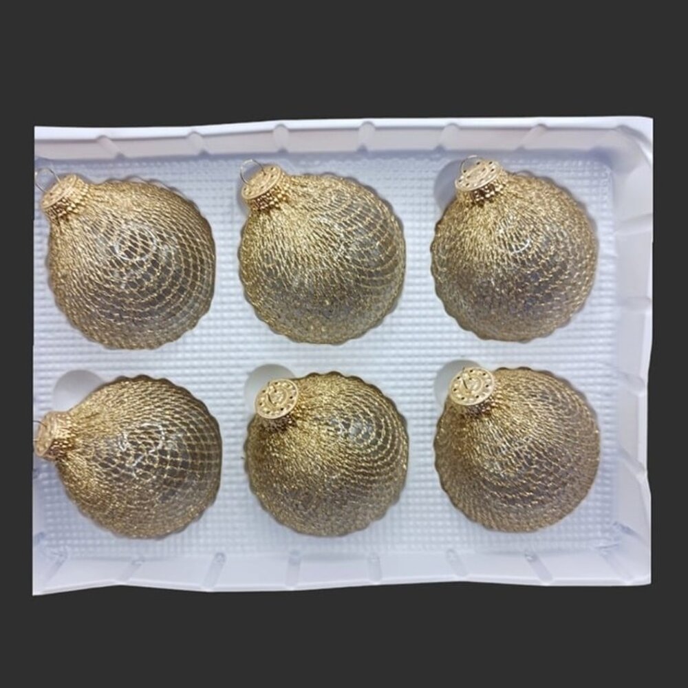 Trim a home vtg gold netting over clear glass ball round christmas ornaments "3